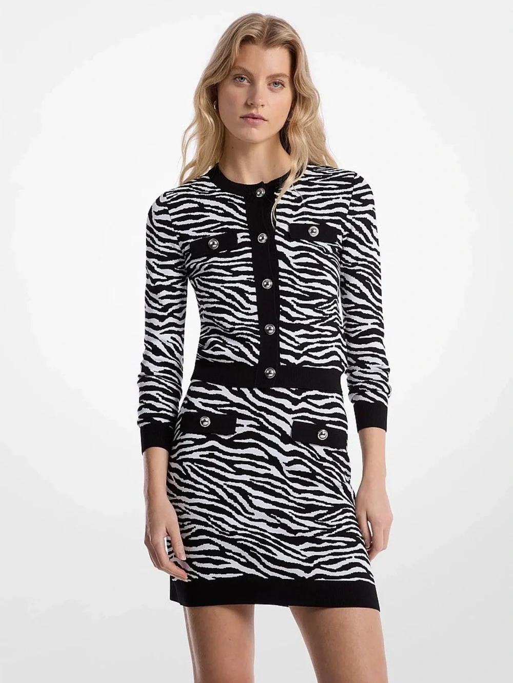 Brand New Set Michael Kors Zebra Striped Coin Snap Black White Animal Print M/S